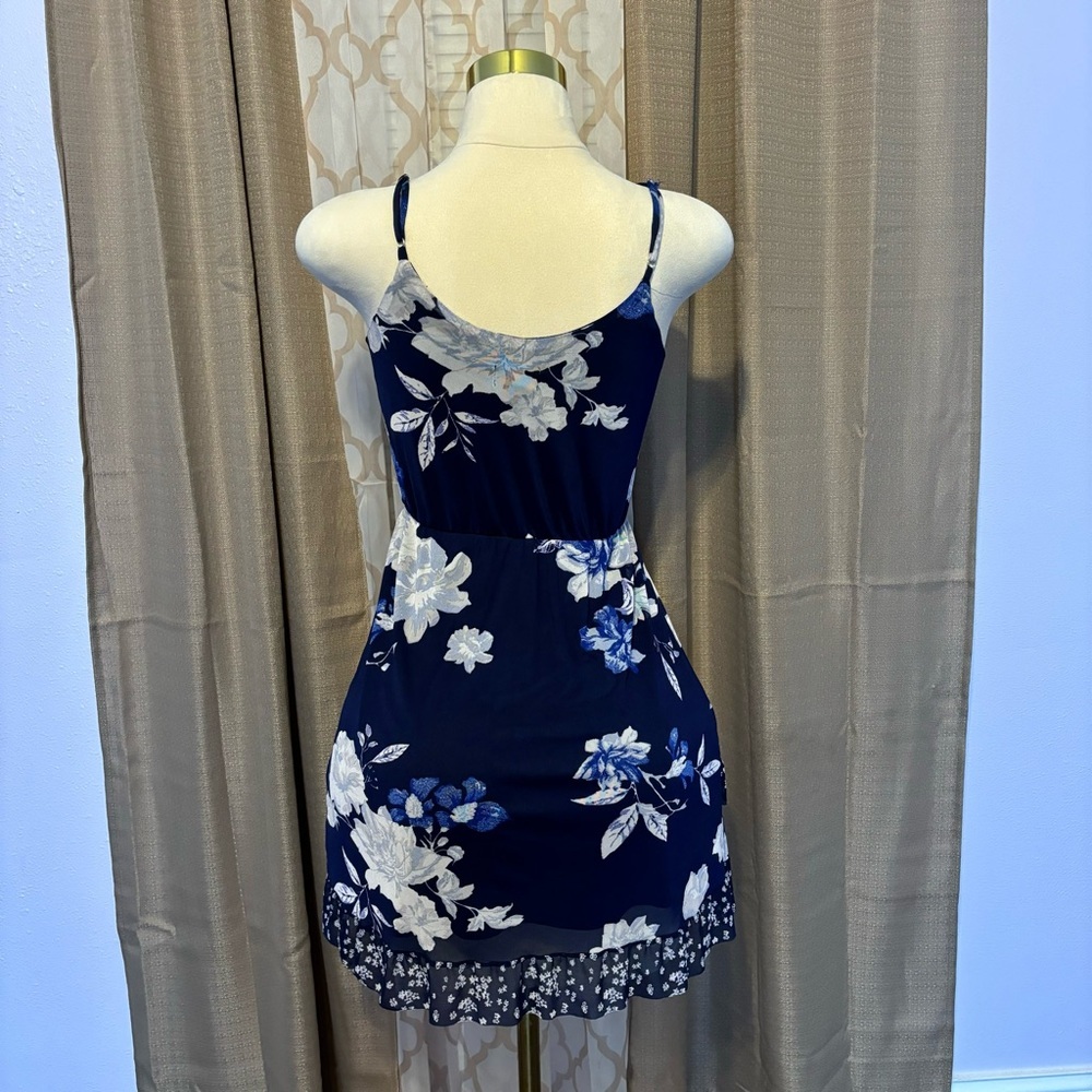 Floral Navy Blue Wrap Dress, size XS - Picture 2 of 3